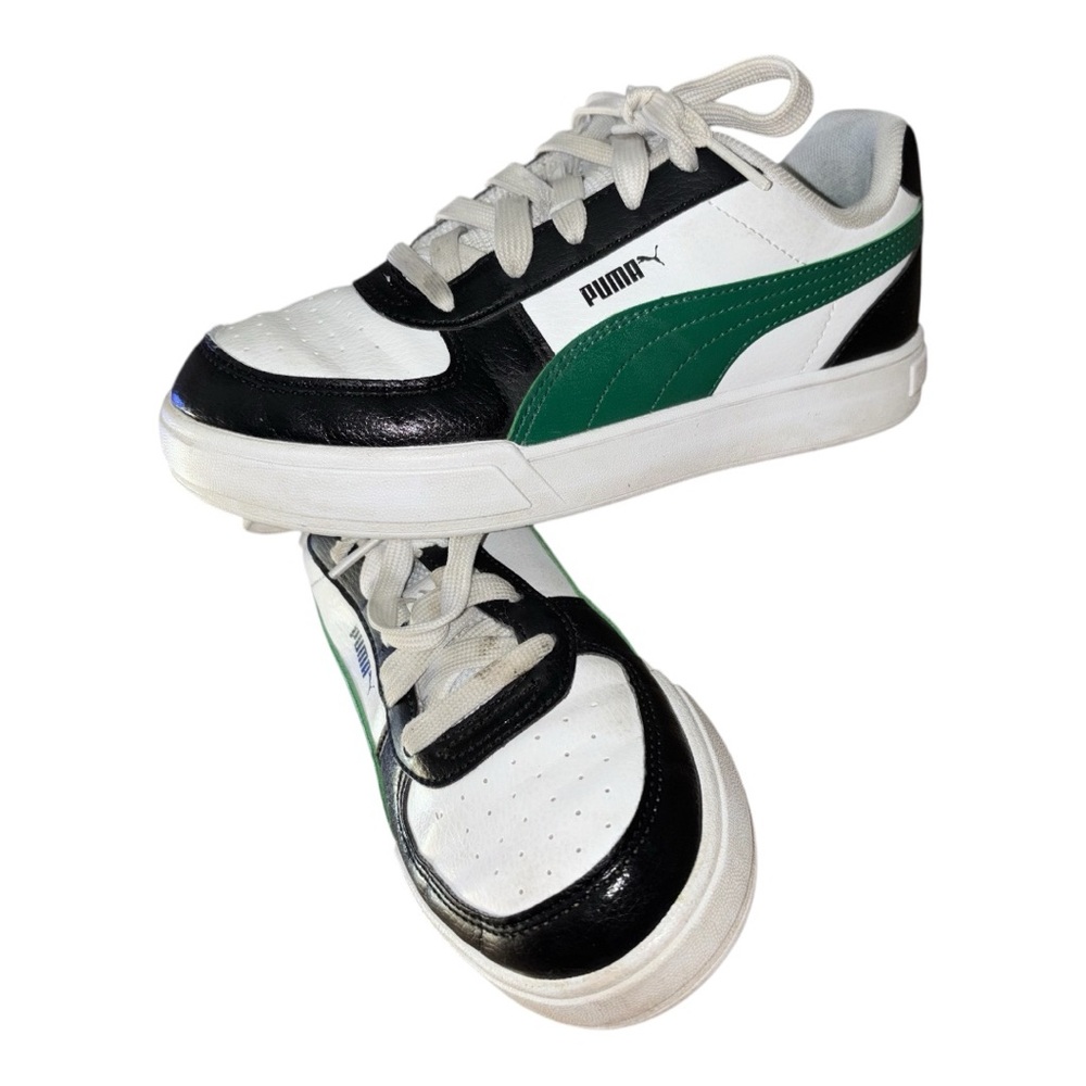 Puma White and Black Sneakers with Green Accent